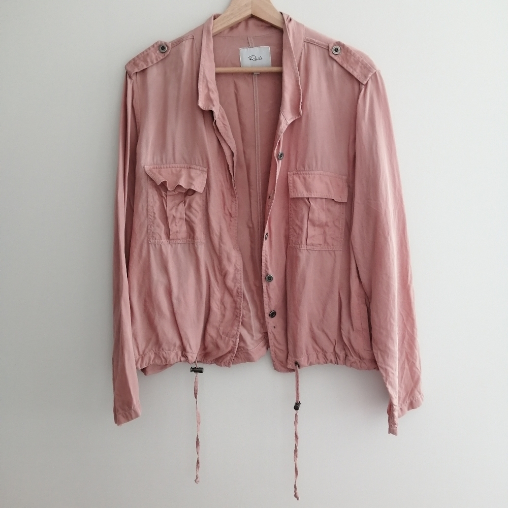 Rails Rowan Utility Jacket in Blush Pink Cupro Cinch Hem Cargo Pockets Large - Picture 5 of 17